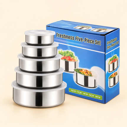 5-Piece Stainless Steel Food Storage Container Set with Leak-Proof Lids